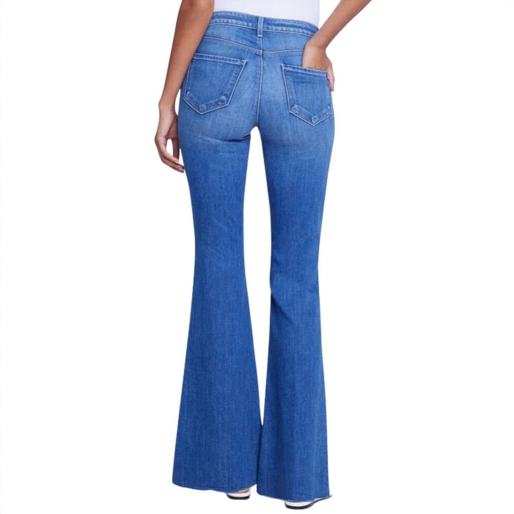NEW L'AGENCE women's sera high rise sneaker flare jean in bordello - Picture 3 of 4